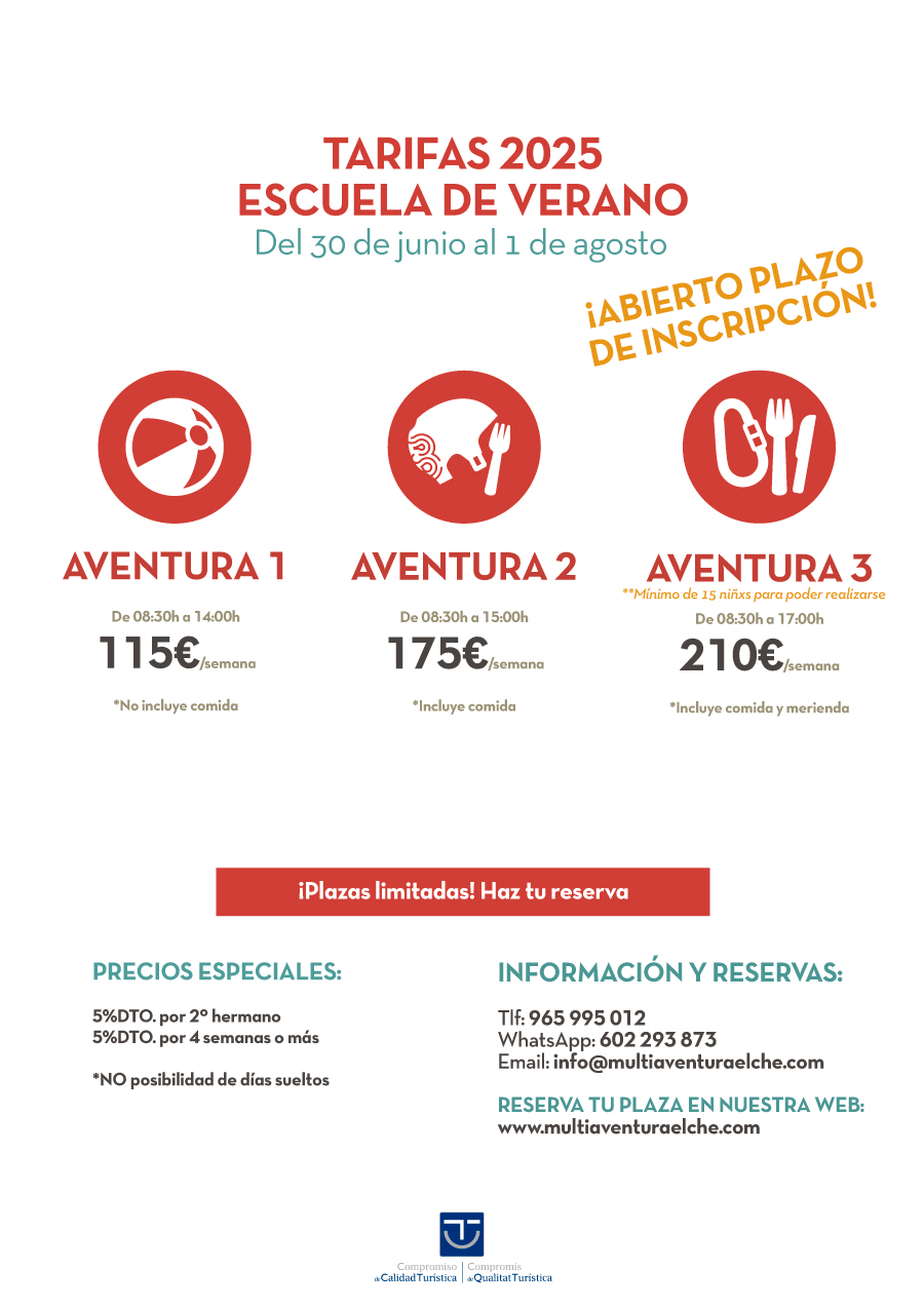 tarifas escuela de verano multiaventura elche